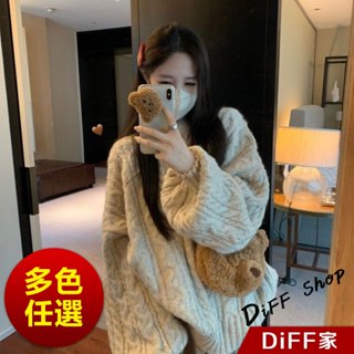 【DIFF】韓版寬鬆慵懶風V領寬鬆毛衣 針織上衣 毛衣 長袖上衣 衣服 長袖t恤 保暖上衣 冬天女裝【W396】