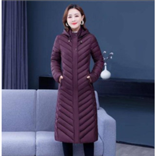 【臺灣現貨】冬季新款羽絨棉服過膝韓版中長款修身大碼輕薄媽媽棉衣外套女外套冬季外套大衣防風外套防寒外套棉衣外套