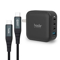 (聊聊享優惠) HODA GaN氮化鎵100W智慧方型四孔電源供應器 黑 (附充電線) (臺灣本島免運費)
