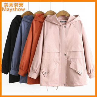 XL~4XL 美秀裝營 大尺碼女裝 大尺碼外套 秋韓版寬鬆中長款顯瘦連帽風衣外套 06127