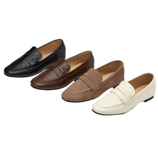 【Grace Gift】樂福鞋 包鞋 皮鞋女【摩登便仕麂皮/皮革平底樂福鞋】4色 35-40號 通勤 平底鞋
