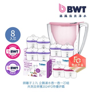 【BWT 德國倍世】2.7L濾水壺 淨水壺 桌上壺 1壺8芯 Penguin企鵝壺 鎂離子濾芯*2 + 鹼性離子濾芯*6