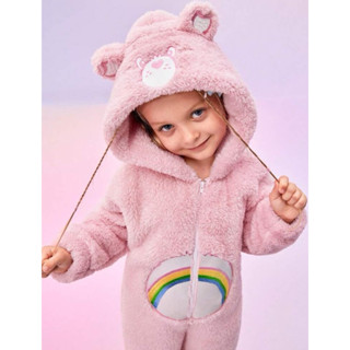 【Cozy Store】Care Bears 🌈孩童粉色卡通熊耳朵連帽衫，可愛羊毛長袖睡衣連體衣