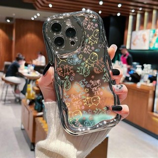 iphone 16 15 14 13 12 Pro Max XR i7 i8 Plus卡通線條小人電鍍奶油鏡面手機殼