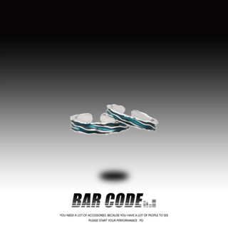 BAR CODE 莫比烏斯之深藍海域情侶戒指一對ins小眾輕奢開口戒