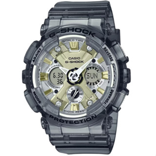 【CASIO 卡西歐】G-SHOCK 金屬光澤 半透明雙顯手錶 透灰 GMA-S120GS-8A 45.9mm