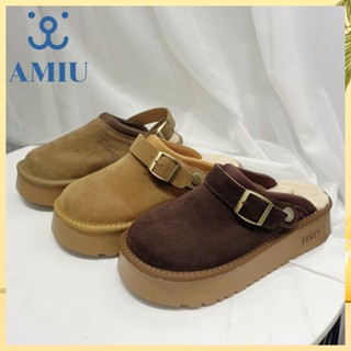 AMIU【現貨➕預購】休閒兩穿懶人鞋 厚底內刷毛鞋 毛毛拖鞋 休閒百搭毛拖懶人厚底拖鞋厚底涼鞋 休閒半拖