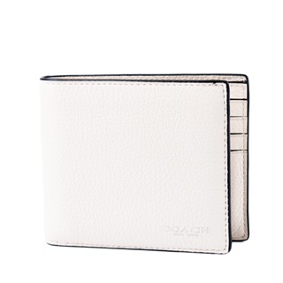 COACH 男款 素面全皮革壓印LOGO短夾-白色/附證件夾 【美國正品現貨】