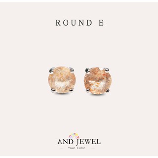 [安珠] 太陽石 橘色 圓形 6mm 耳環 經典系列 Round E寶石銀飾 AND JEWEL