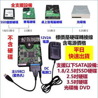 高雄現貨🛑附發票+電源 2.5吋+3.5吋SATA 硬碟轉接線 USB3.0 to SATA3 支援SSD 行動硬碟盒