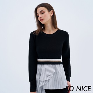 SO NICE【特惠】假兩件針織拼接襯衫上衣｜都會時尚女裝 【58340021】