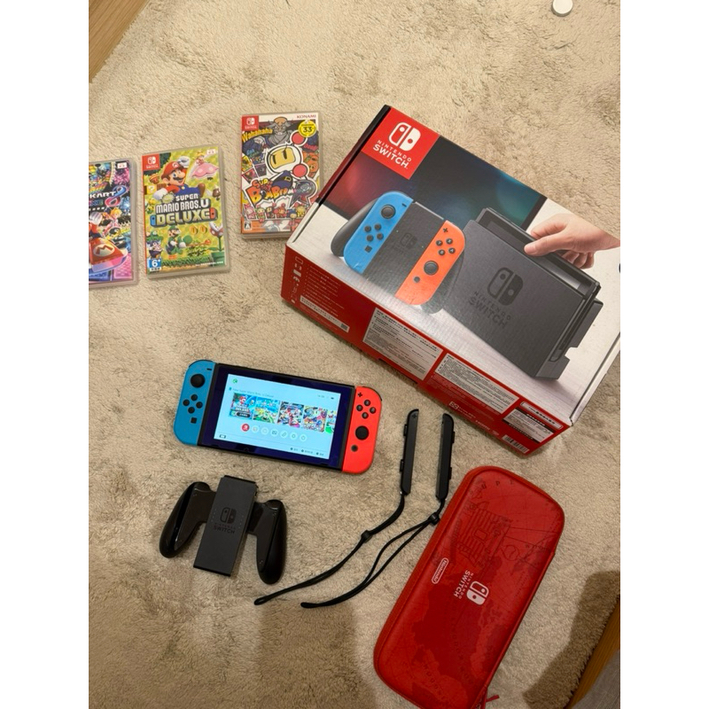 Nintendo任天堂Switch第一代主機整套組紅藍配色有完整外盒