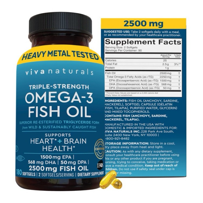 聊聊就免運 Viva Naturals 深海魚油 Omega-3 Fish Oil IFOS認證 2500mg 180顆