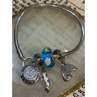 ●二手商品●PANDORA 潘朵拉 Snake Chain Silver Bracelet 17cm + 串飾*2