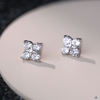 <Porabella>S999純銀耳釘 星芒耳釘 四葉草耳釘 黑白鋯石耳釘 輕奢高階感 耳釘耳環飾品 Earrings