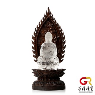 【正佳珠寶】白水晶 頂級高淨體雕刻 阿彌陀佛 103.5g 白水晶阿彌陀佛雕刻｜黑檀木座