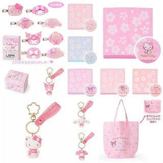 ♥小玫瑰日本精品♥Kitty 酷洛米 大耳狗 美樂蒂 小羊 小麥粉 方巾 髮夾組 環保手提袋 吊飾 鑰匙圈 櫻花系列~3