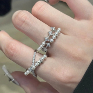 𝕄ℚ現貨｜又甜又颯 五芒星珍珠戒指 鑽石戒指 純銀珍珠鑽石戒指 星星戒指