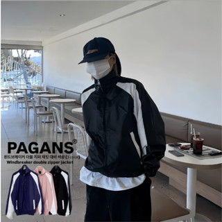 【PAGANS STORE】韓國 槍背帶 尼龍 防風 拼接 撞色 運動 風衣 雙拉鍊 夾克 外套