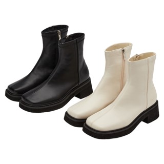【Grace Gift】靴子 短靴 厚底靴【百搭專屬方頭輕量厚底短靴】2色 35-43號 大尺碼 素面靴