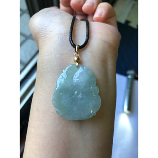 緬甸玉天然A貨翡翠玉墜 冰種 淡綠 荷葉