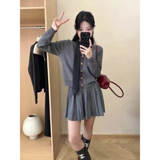 CHILL現貨 韓系學院風針織套裝(上衣+短裙) 女生長袖針織套裝 針織洋裝 長袖毛衣洋裝 百搭顯瘦針織套裝 預購