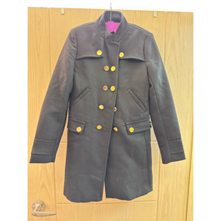 《二手》ZARA 正品M/8成新/黑色雙排釦 立領大衣外套 風衣外套 長版外套