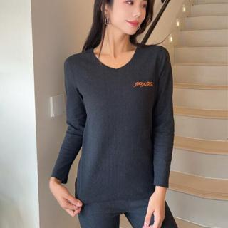 衣時尚 上衣 長袖T卹 發熱衣保暖 L-3XL 新款德絨保暖內衣女V領刺繡上衣無痕加厚加絨外穿內搭秋衣-5540.