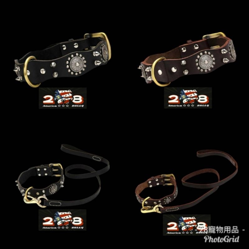 🔥火熱新上市🔥28寵物 現貨供應🔥寵物真皮寶蓋鉚釘復古項圈中置D環+牽繩系列🌟惡霸犬 比特犬 牛頭梗 杜賓 法鬥🌟