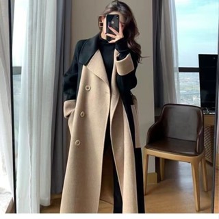 YG-服飾 2024秋冬大衣女 毛呢大衣 女裝 高階感 加厚 毛呢外套韓版秋冬風衣外套 黑色外套 羊毛大衣 女生外套