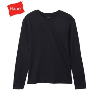 【Hanes】官方直營 女款-GLOBAL VALUE系列 100%棉質長袖T恤-黑色（HW4EY103-090）
