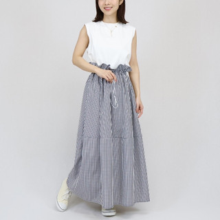現貨//日本品牌 VERITE 假兩件無袖拼格子花苞裙連身洋裝
