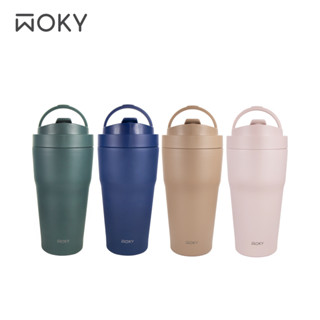 【WOKY 沃廚】雙層陶瓷手提渾圓杯 550ml (二代防漏上蓋/保溫杯)