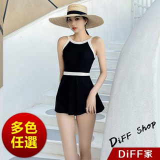 【DIFF】韓版氣質撞色顯瘦連身泳衣 保守泳衣 泳裝 背心泳衣 套裝 上衣 比基尼 女生泳衣 女裝S318【S133】