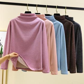 服飾時尚 上衣 發熱衣 打底衫 保暖 內搭M-2XL 新款德絨半高領保暖內衣發熱蠶絲女內搭加絨加厚長袖秋衣-2475.