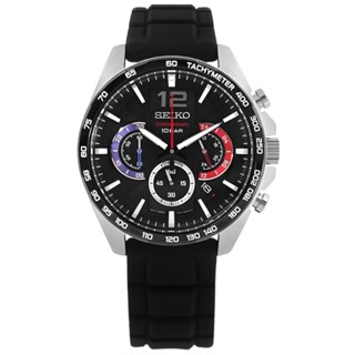 SEIKO 精工 / 競速潮流 三眼計時 日期 防水100米 矽膠手錶 黑x銀框 / SSB347P1 / 44mm