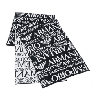 EMPORIO ARMANI滿版LOGO雙面織紋羊毛圍巾(黑白)084060