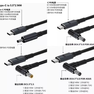 多種接頭規格 140W Type-C轉DC Lenovo HP DELL ASUS 筆電充電線 快充線 誘騙線 電源線