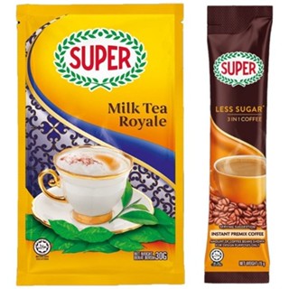 【馬來西亞 SUPER】SUPER 超級皇家伯爵奶茶 30g / 超級三合一原味減糖即溶咖啡15g 隨手包 單包