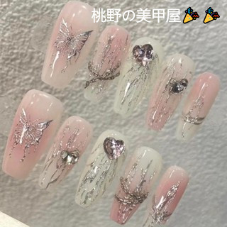新店開業🎀臺灣48H出貨🎀 穿戴甲【千禧辣妹】手繪鎏金蝴蝶粘鉆立體設計辣妹 手工穿戴甲 貼片 指甲貼片 美甲貼片 穿戴美