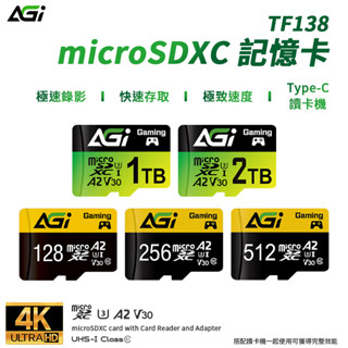 AGI 亞奇雷 TF138 microSDXC 記憶卡 附Type-C讀卡機／轉卡 1TB 2TB 記憶卡 讀卡機