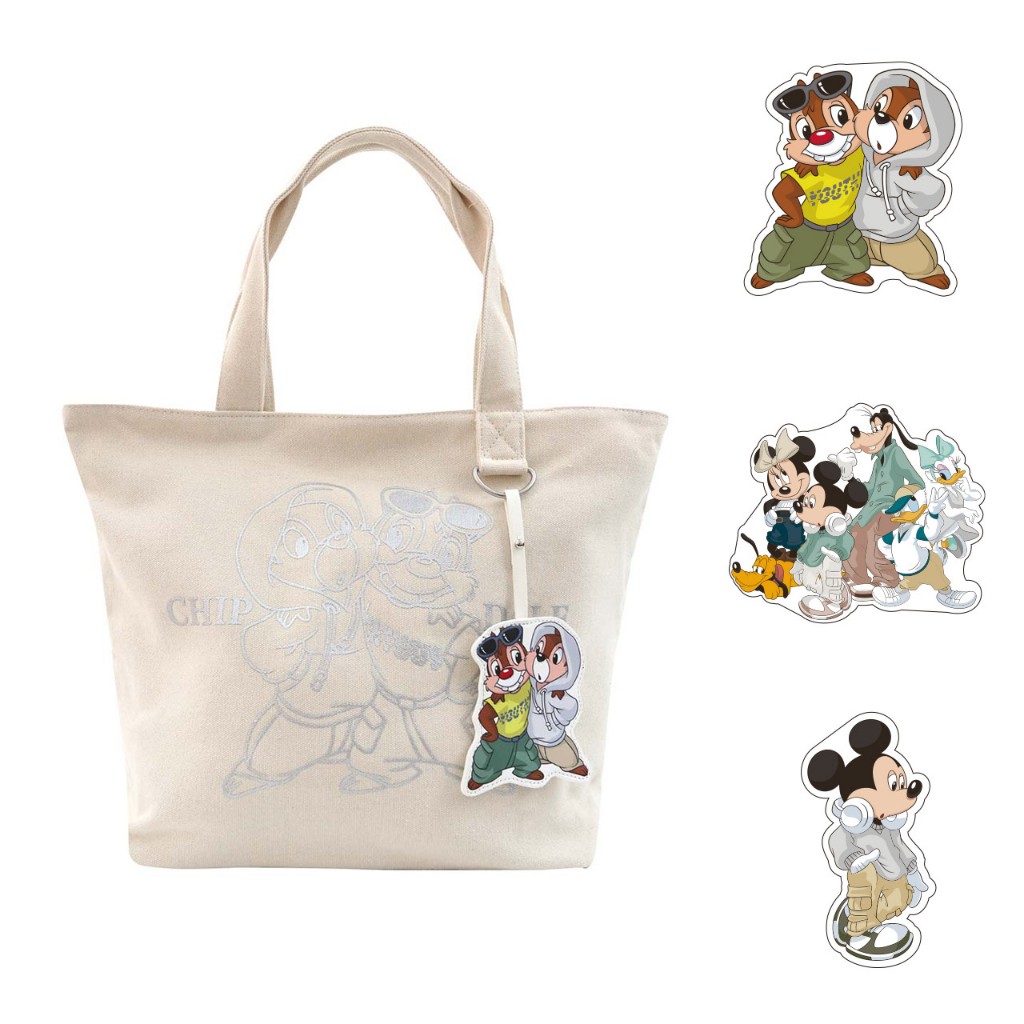 天藍小舖-迪士尼mickey & friends都市潮流系列銀色描邊手提帆布包-共3色-A15153044