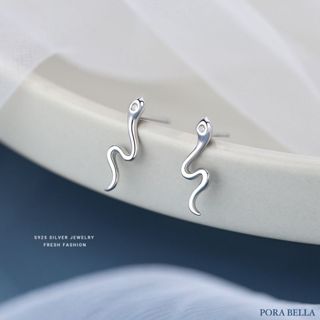 <Porabella>925純銀鋯石耳釘 好運耳釘 小蛇耳環 蛇年本命年耳環 時尚ins 耳飾 Earrings