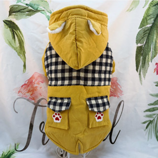 ☛ FAMstore☚ 現貨鵝黃色拼布連帽外套 寵物服飾 寵物衣服 狗衣服 貓衣服 寵物衣物 寵物衣 寵物外套