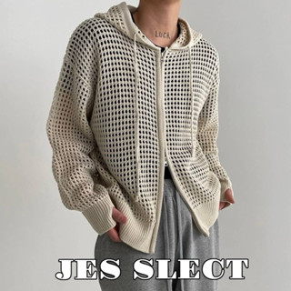 【JES】韓國 美式 街頭 質感 厚磅 素面 針織 簍空 洞洞衣 慵懶風 百搭 潮流 情侶 連帽外套 針織外套 外套