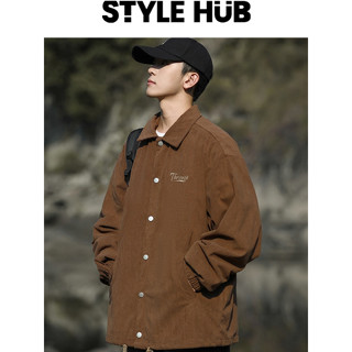 Style Hub【現貨｜24h 出貨】日系 復古 燈芯絨 男秋冬 潮牌 工裝 寬鬆 翻領 夾克 機車 棒球服 外套
