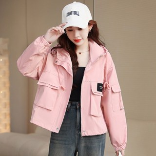 連帽外套 秋冬外套S-XL工裝衝鋒衣外套女春秋季新款休閒百搭小個子寬鬆短夾克柏A122.5936胖胖美依