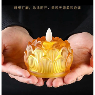 LED模擬蠟燭【5*5*6.5CM】 琉璃蓮花電子供佛燈LED模擬蠟燭家用供佛觀音菩薩長明燈小荷花燈 很莊嚴