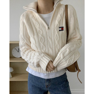 【預購】美國代購 Tommy Hilfiger 女款 新品 Jeans 國旗 Logo 針織 半拉鍊 長袖 上衣