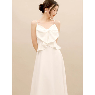 Fidressy✨2色💕設計蝴蝶結小禮服 婚禮洋裝 伴娘禮服 結婚登記 禮服 輕婚紗 長禮服 喜酒白色洋裝白色禮服春酒